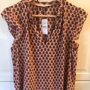 NWT Loft split neck shirt/blouse pink and yellow